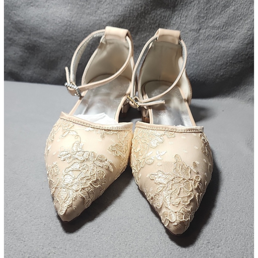 Ivory Satin Strappy Closed Toe Ankle Strap Bridal Shoes Low Heel Elegant Wedding